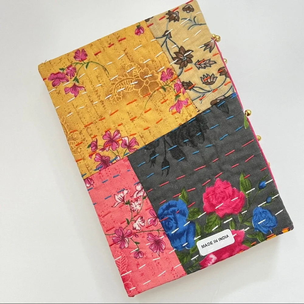 Global Fusion Artisan Journal Boho Colorful Patchwork Fabric Lined Pages…